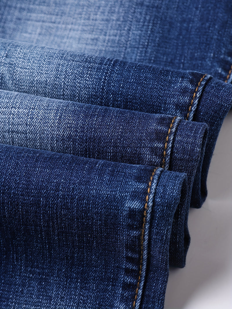 Men's Slim-Fit Stretch Denim Jeans in Dark Blue, Suitable for All Seasons.