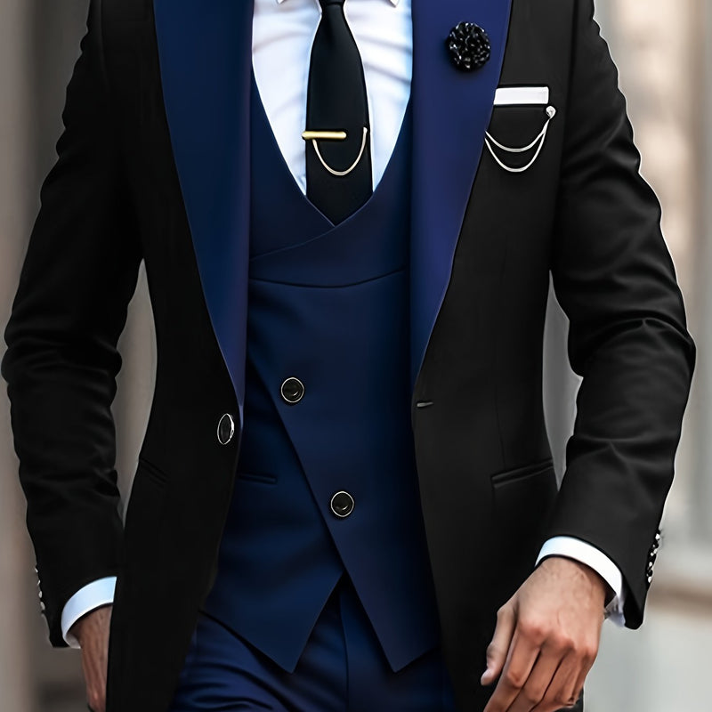 Men's 3pcs Suit Set, Blazer + Vest + Trousers.