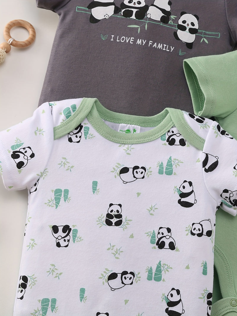 5pcs Set Boys Panda Print Onesies.