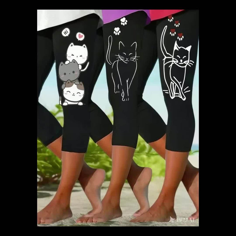 3-Pack Capri Leggings - High-Stretch Floral Print Lightweight Breathable.