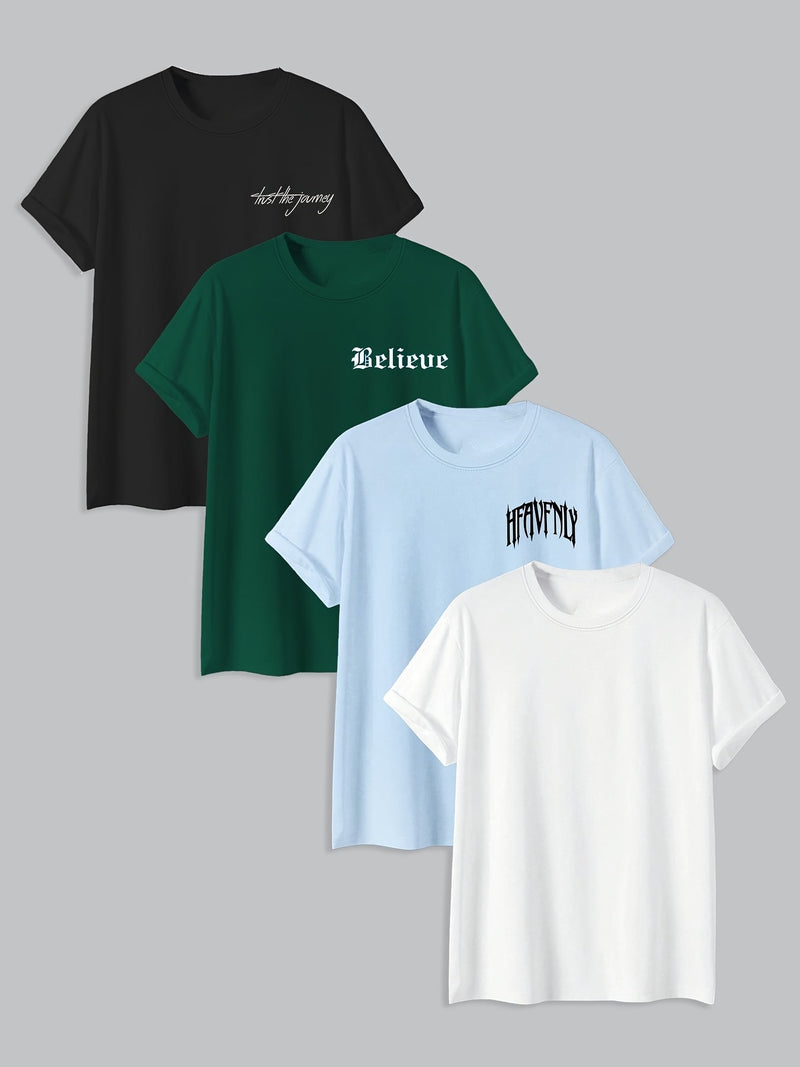 Set of 4 Men's Round Neck Print T-Shirts.
