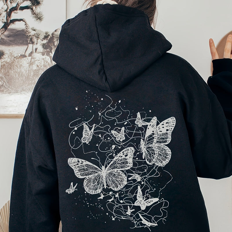 Women's Stylish Casual Creative Butterfly Print Hoodie.