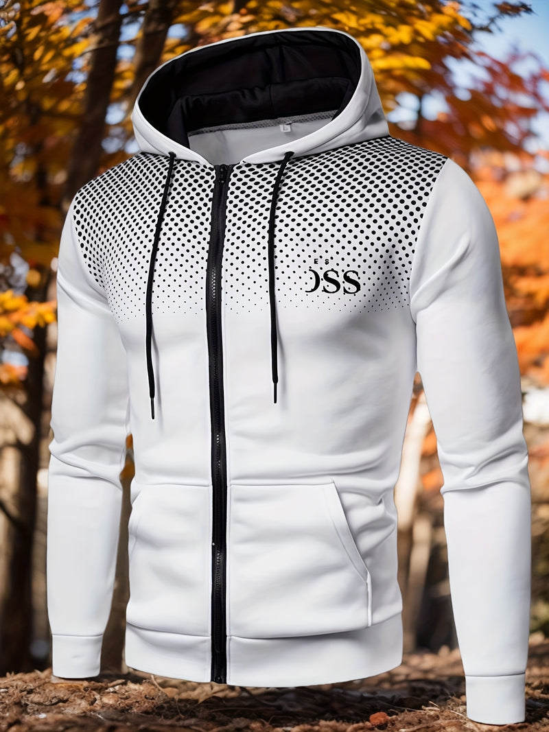 Men's Autumn Print Zip-Up Hooded Sweatshirt.