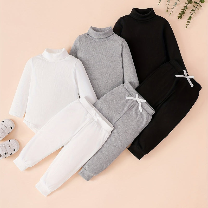 6pcs Newborn Baby Winter Outfit Set - Soft Warm Long Sleeve Bodysuit & Pants.