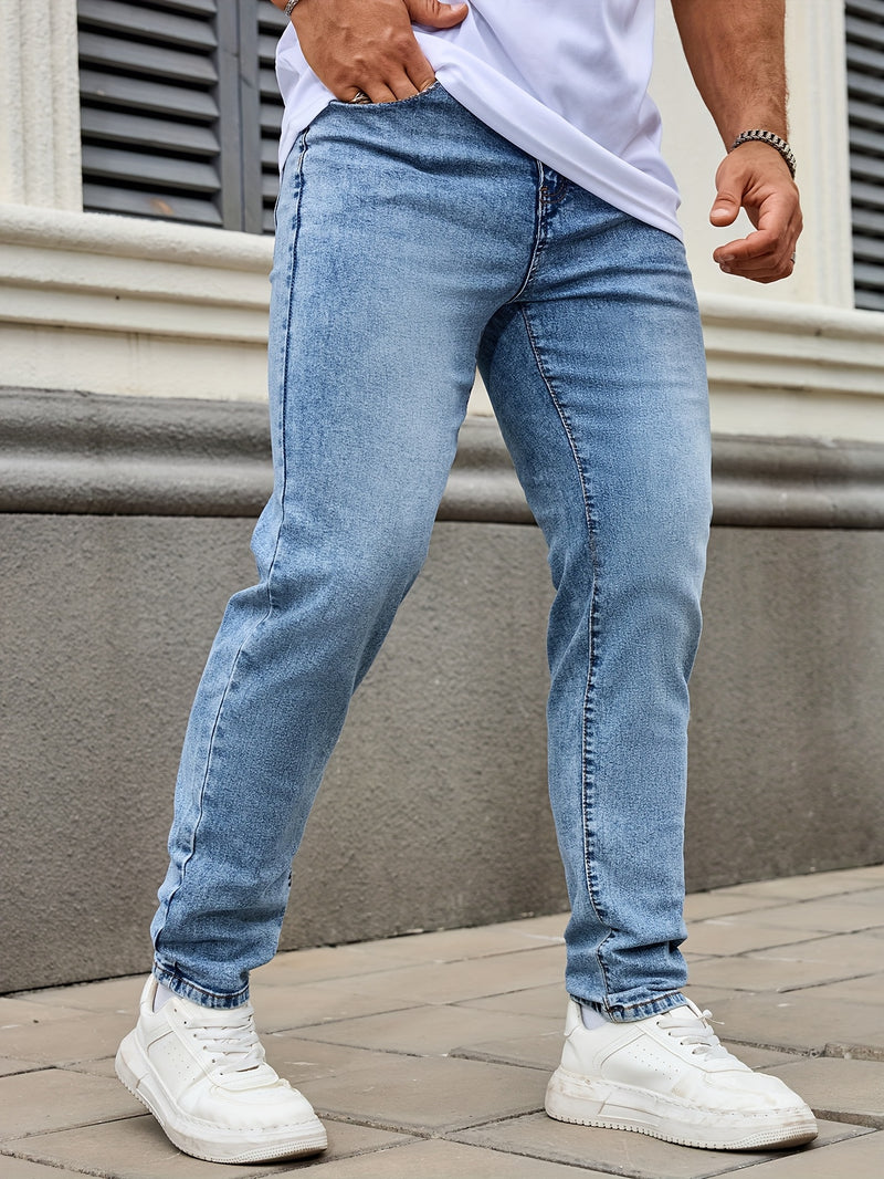 Men's Casual Washed Denim Jeans, Straight-leg pants.