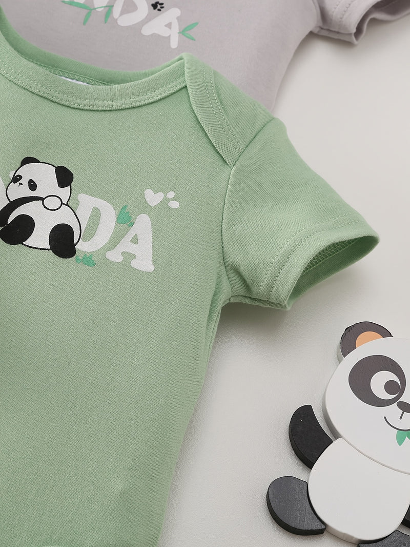 5pcs Set Boys Panda Print Onesies.