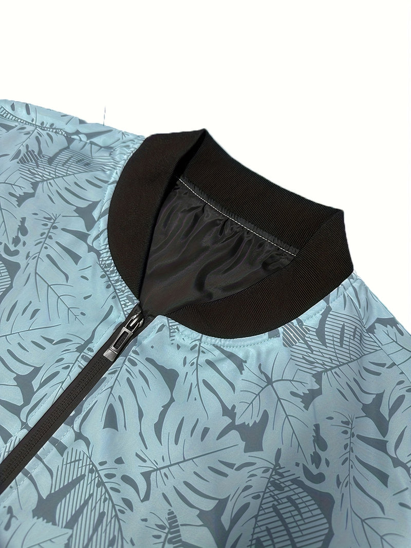 Men'S Fashion Print Casual Sports Jacket with Baseball Collar, Long Sleeve.