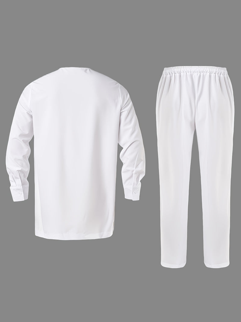 Men's Agbada Three-Piece Set, Round Neck, Hidden Buttons.