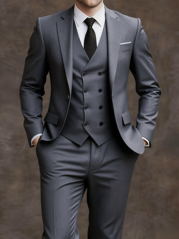 3pcs Men's Slim-Fit Suit Vest, Blazer, Pants & Tie - Large Size Formal Wedding.