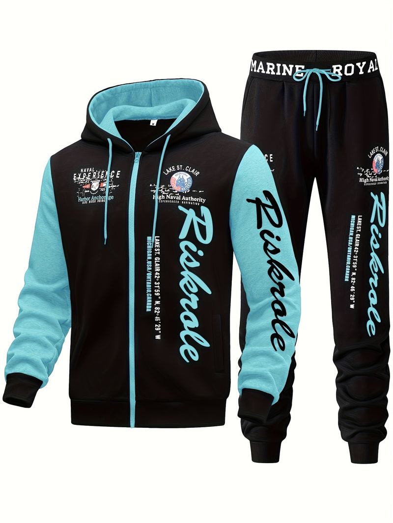 Men's Hooded Letter Print Hoodie Sports Running 2pcs Hoodie Casual Suit.