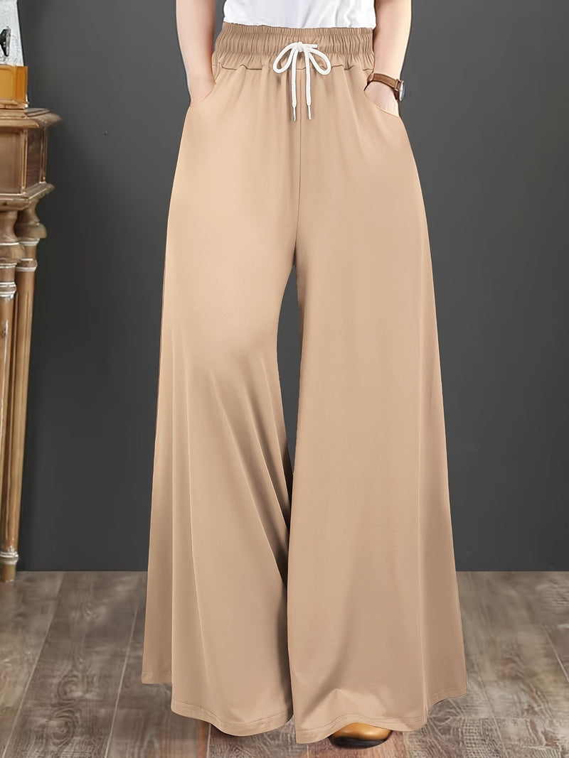 Women’s Plus Size Solid Drawstring Wide Leg Pants.
