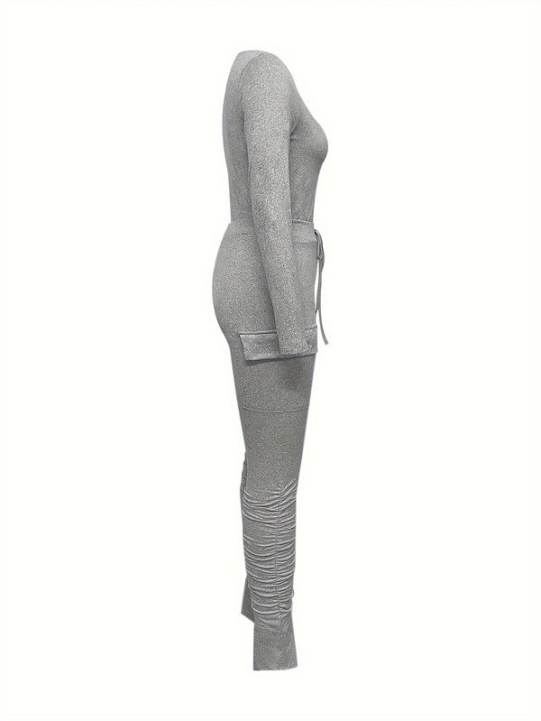 Women’s Solid Color Pocketed Long Pants Set.