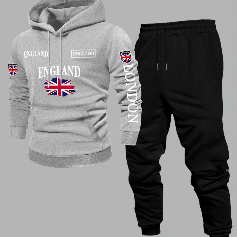 Men'S Print 2pcss Set, Casual HoodedSweatshirt and Joggers Suit.