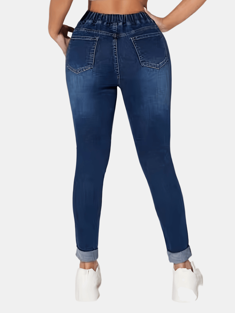 Women's High-Waisted Elastic Drawstring Jeans.