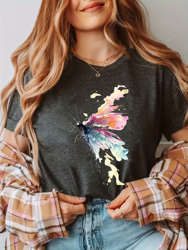 Plus Size Women's Vibrant Butterfly Print T-Shirt.