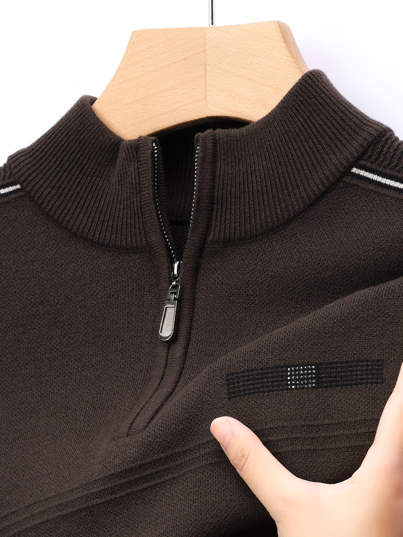 Men's Solid Color Simple Zip-Up High-Neck Long-Sleeve.