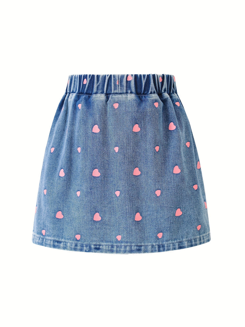 Girls' Denim Print Shorts, Versatile And Stylish.