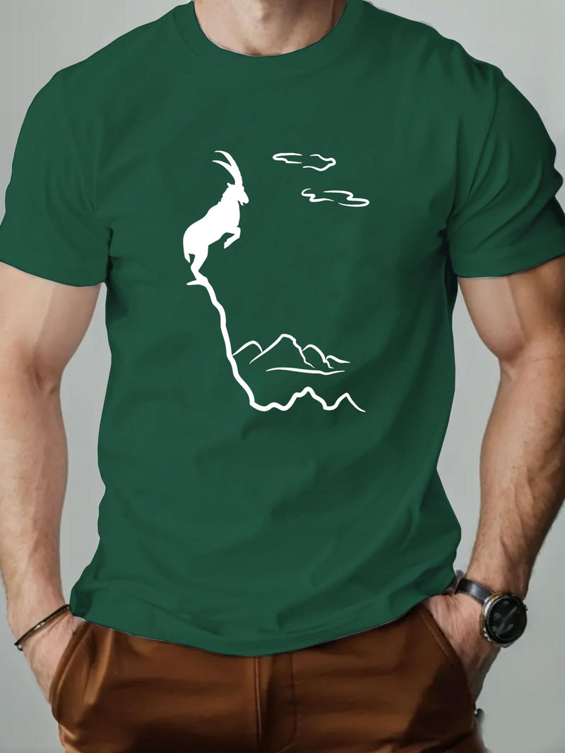 Men's Old Goat English Pattern Summer Casual Round Neck Short T-Shirt.