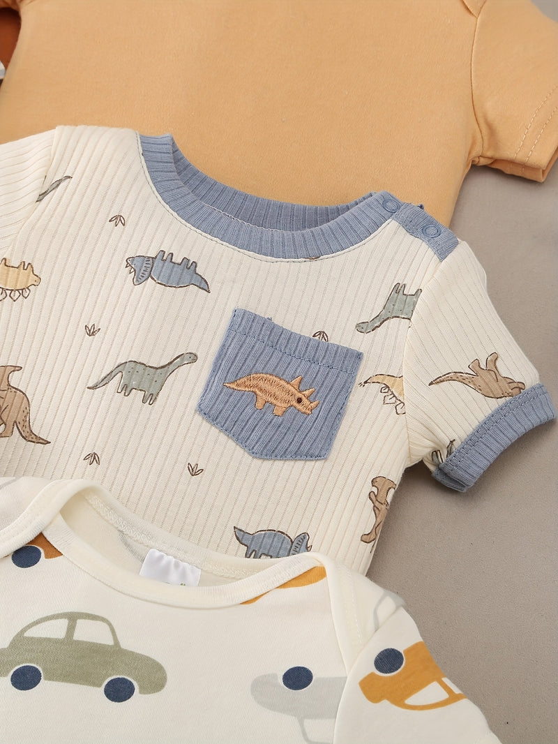 8pcs Newborn Baby Comfortable Bodysuit, Cartoon  and Animal Patterns.
