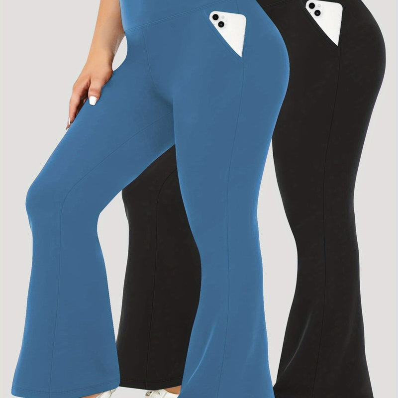 Women’s 2-Pack - Plus Size High-Waisted Flare Pants with Slant Pockets.
