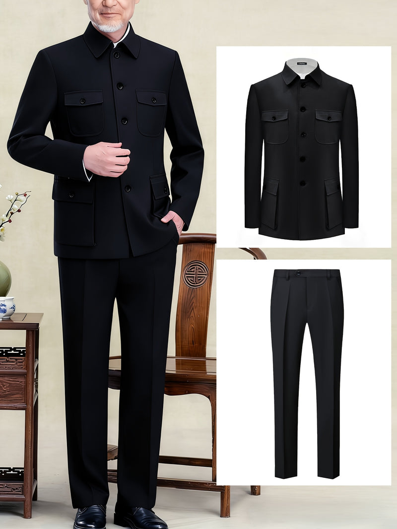 Light Business Chinese Tunic Suit Two-piece Set Jacket and Pants.