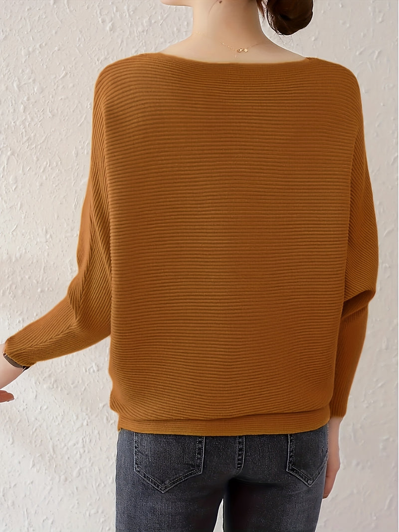 Women's Loose Batwing Sleeve Sweater, Casual Elegant Long Sleeve Top.