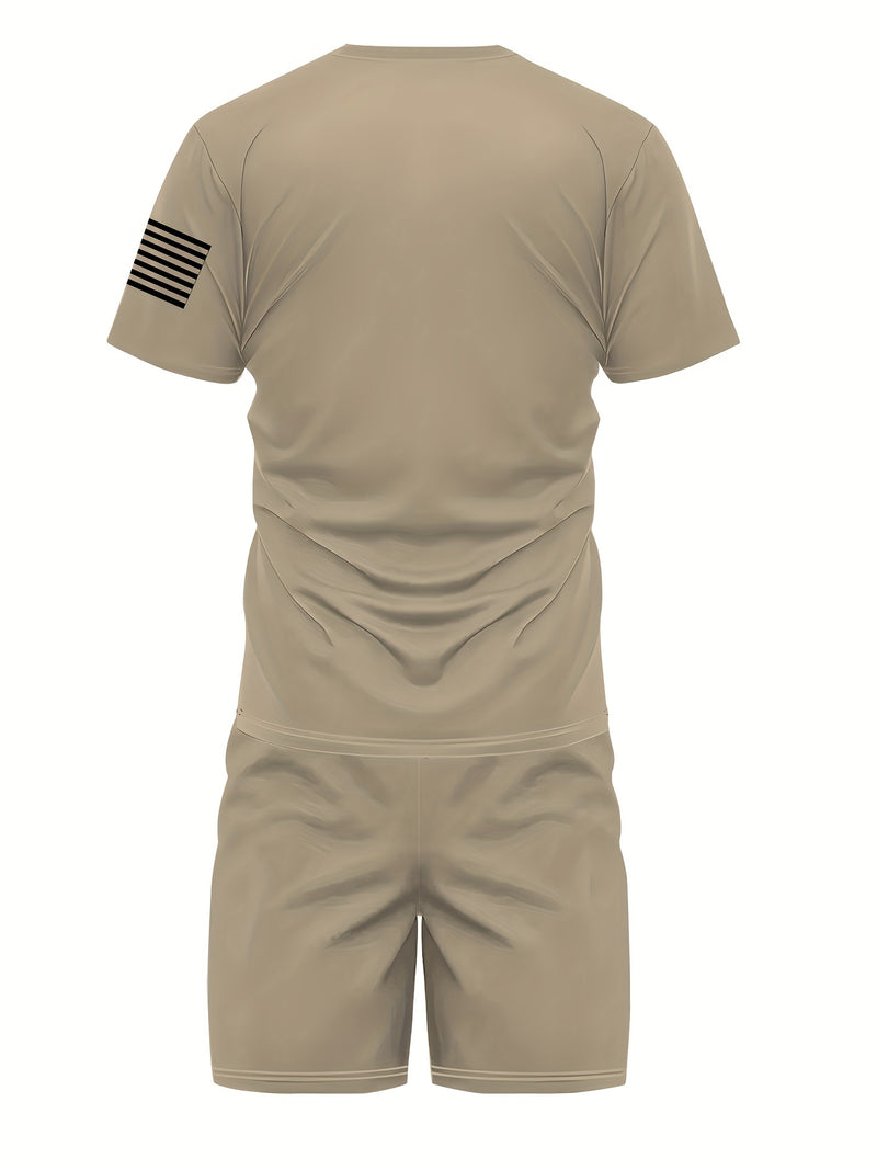 2pcs Men's Casual Fashion Set, Round Neck Short Sleeve T-Shirt.