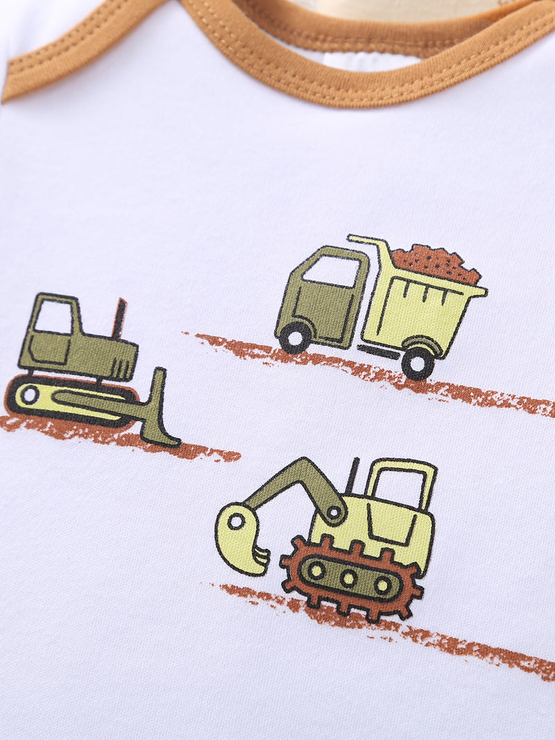 5pcs Boys Romper Set, Featuring a Stylish Cartoon Car Pattern.