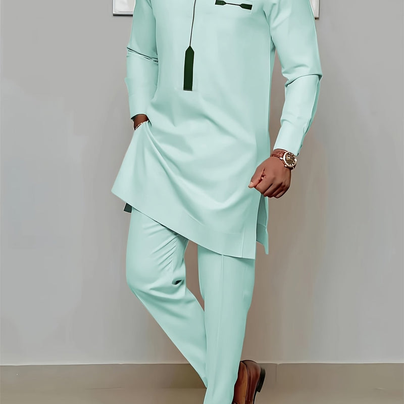 Men'S Casual Two-Piece Set Featuring an African Ethnic Style.