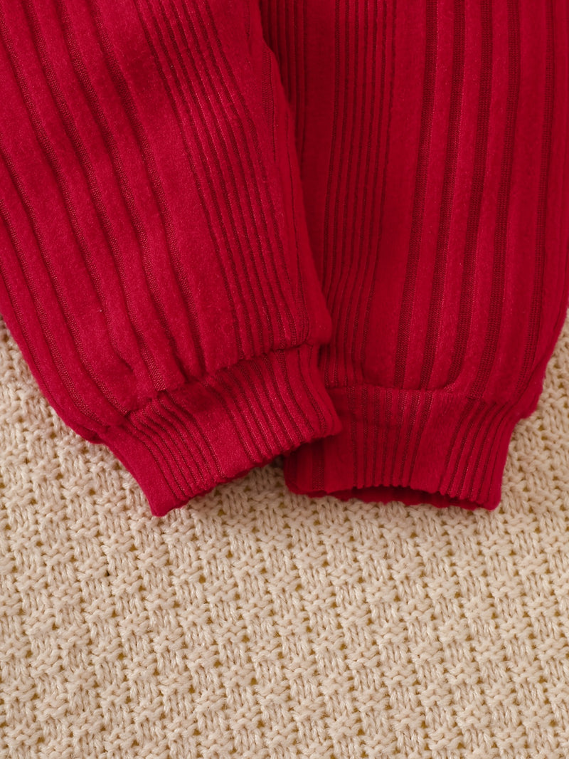 4pcs Children's -lined Color-blocked Irregular Ribbed Long-sleeve and Long-pants.