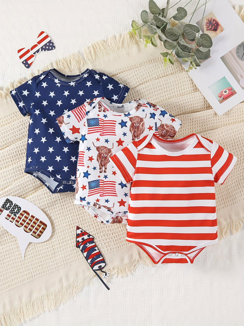 Baby 3pcs Printed Short Sleeve Triangle Bodysuit Cute Crawling Suit.