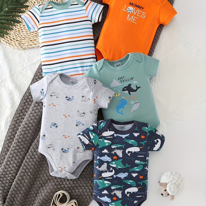 5pcs Set of New Children's Summer Short-sleeved Rompers.