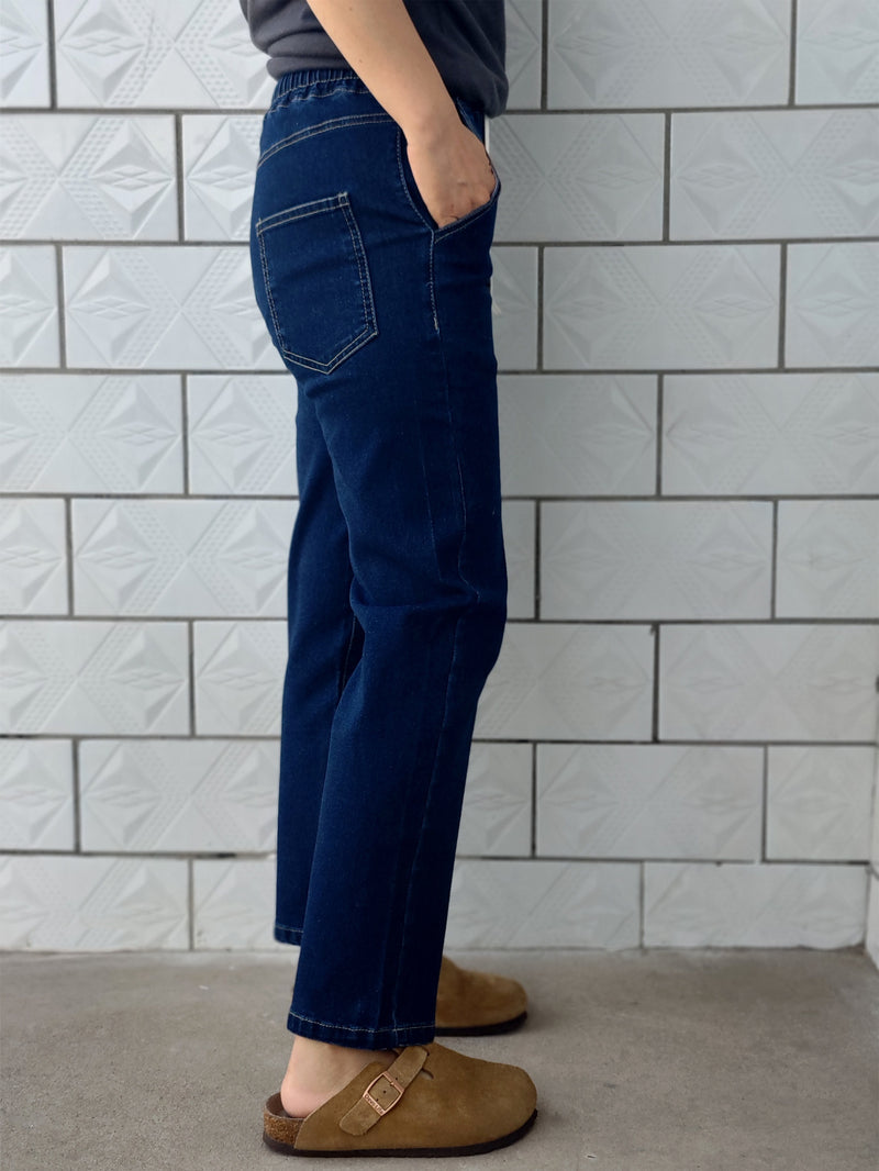Women’s Unisex Vintage Blue Jeans, Black-Gray Long Pants.