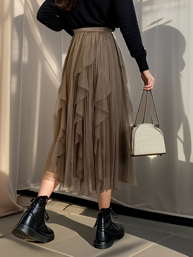 Women’s Irregular High-Waisted A-Line Tulle Skirt, Layered Tulle Skirt.