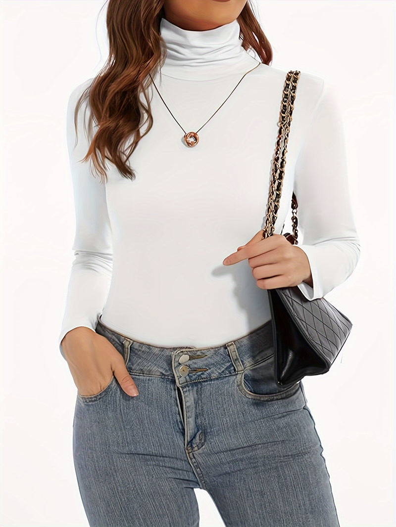 Women's High Collar T-Shirt Autumn And Winter Fleece Lining Warm Long-Sleeved.