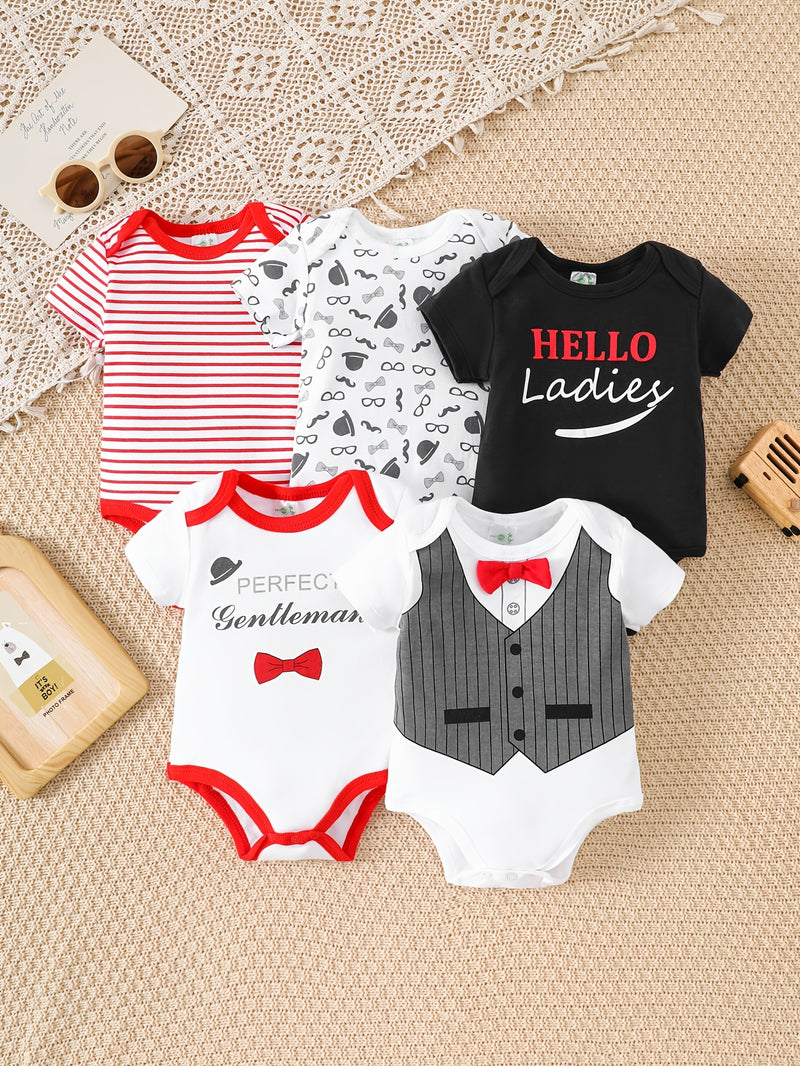 Newborn Baby Boy 5pcs Triangle Bodysuit Set, Summer Suitable for 0-12 Months.
