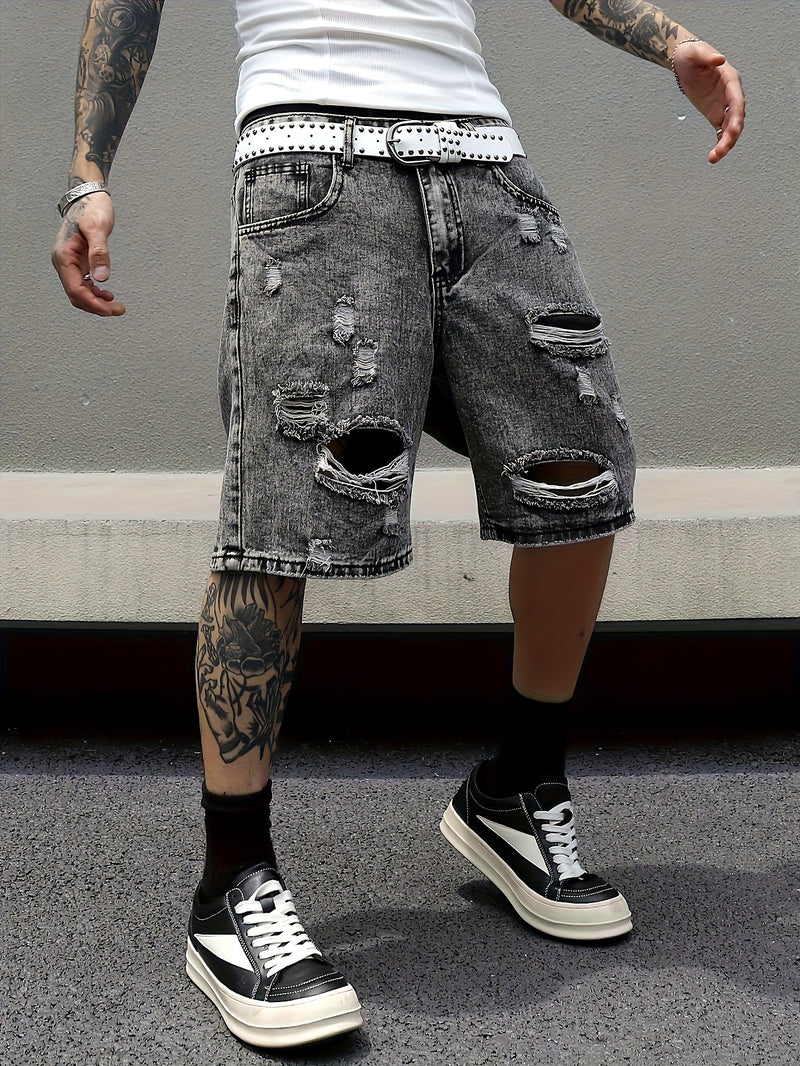 Men's Non-Stretch Faux Denim Shorts - Classic Five-Pocket Design.