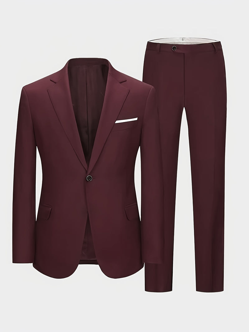 Men's 2pcs Suit Set, Blazer + Trousers, Stylish and Elegant Attire.