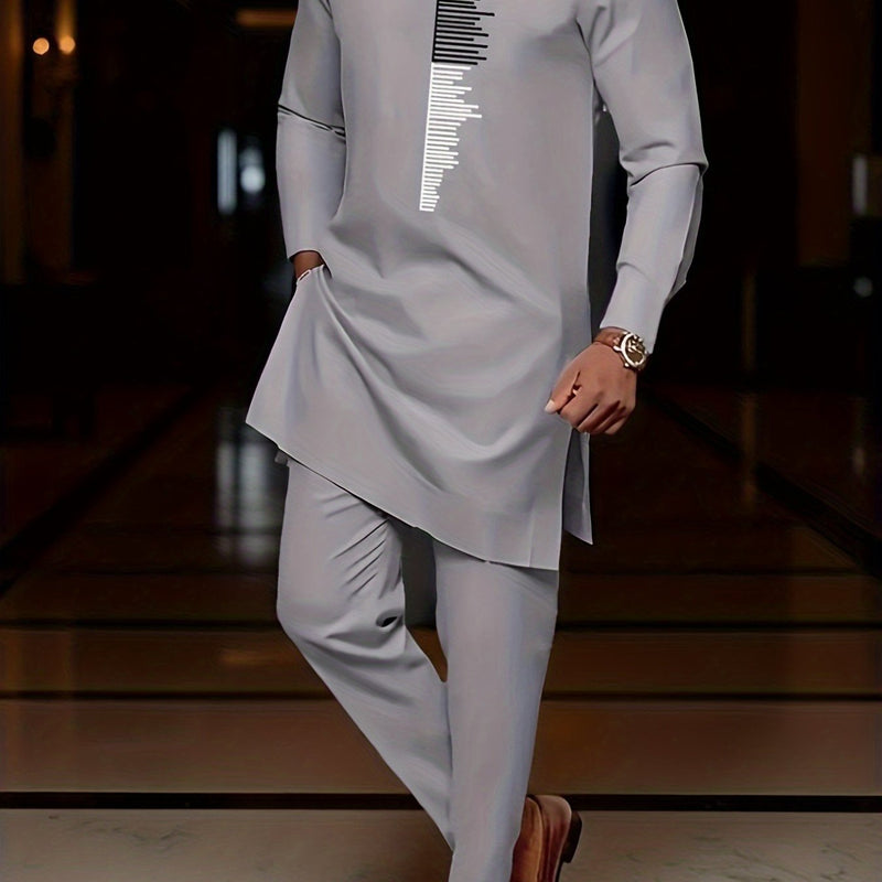 Men's Dashiki African Long Sleeve Set, Long Sleeves, Round Neck.