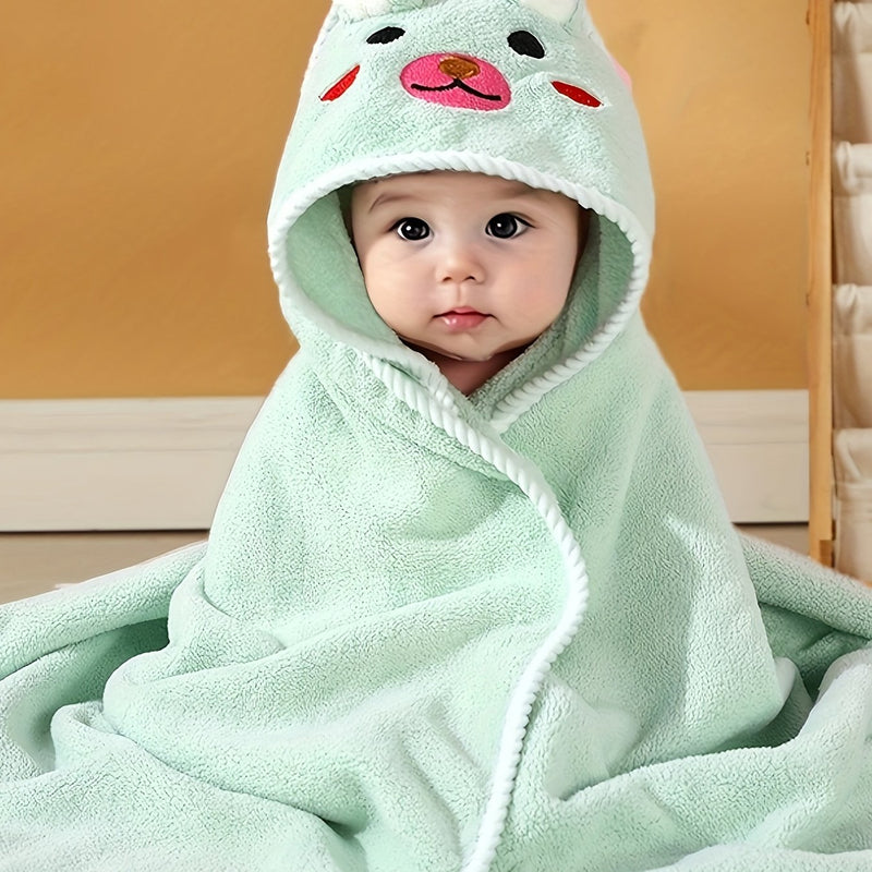 Baby's Animal Pattern Hooded Bathrobe, Multi-functional & Highly Absorbent.