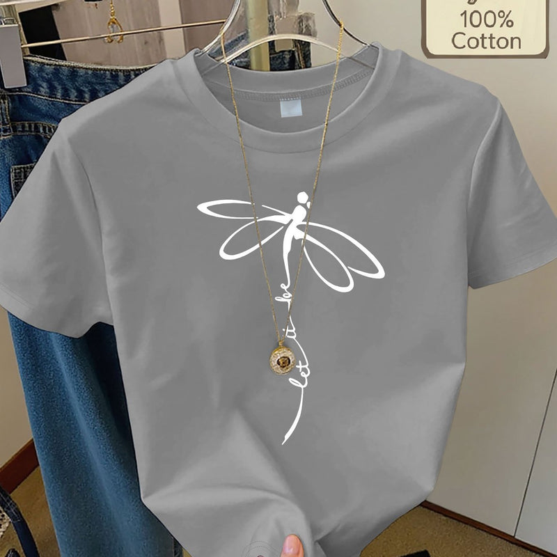 Women's Casual Home Printed Round Neck Pure Short Sleeve.
