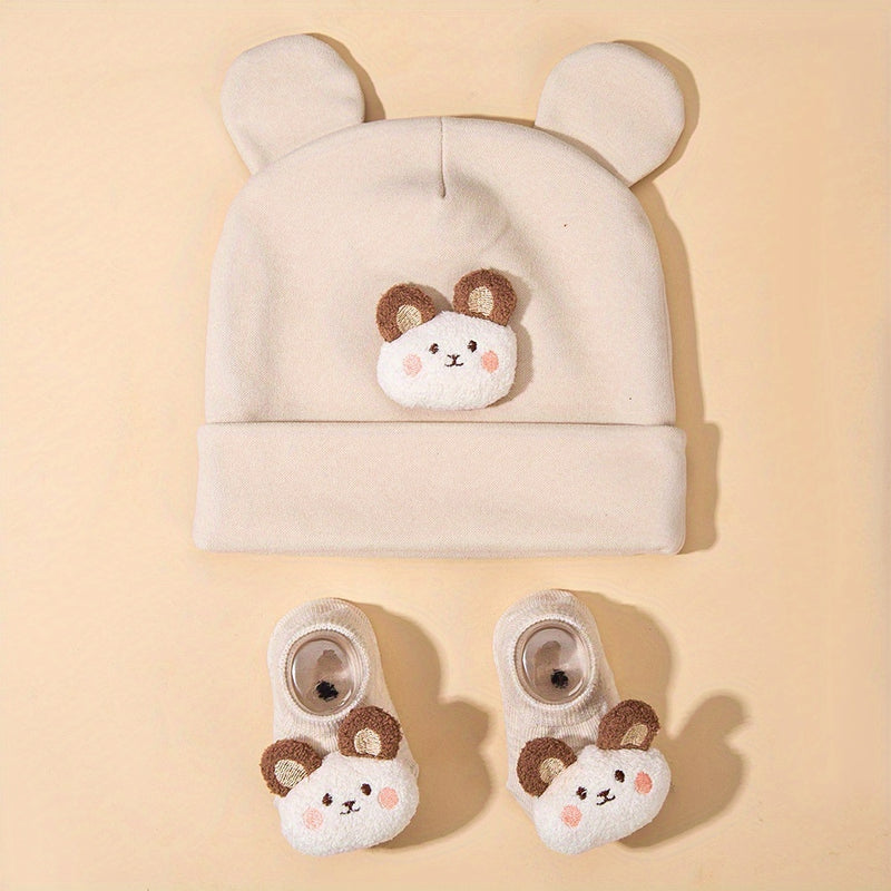2pcs/Set Autumn Winter Cute Bear Indian Hat + Knitted Short Socks Set Baby.