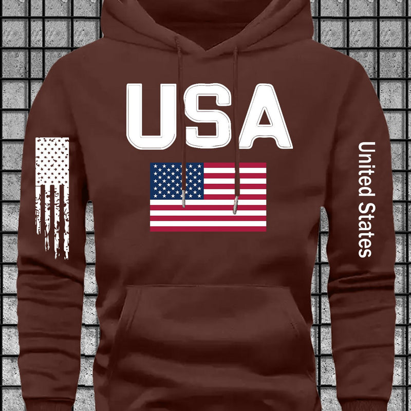 Men's Casual Versatile Stylish Hoodie with USA Letter Print.