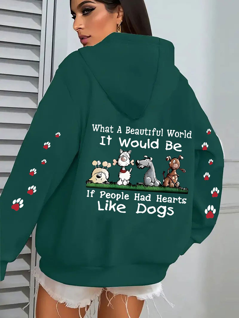 Women’s Cute Puppy And Paw Print Design, Long-Sleeve Pocket Hoodie Jacket.