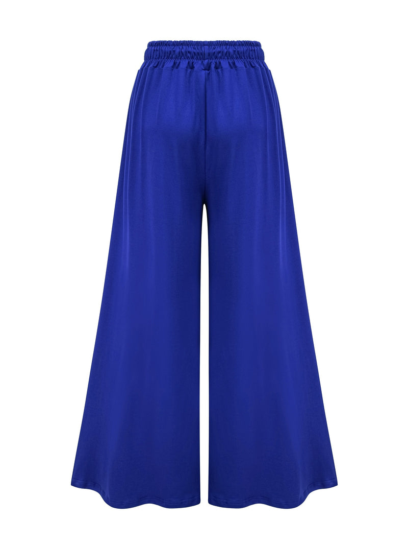 Women’s Plus Size Solid Drawstring Wide Leg Pants.