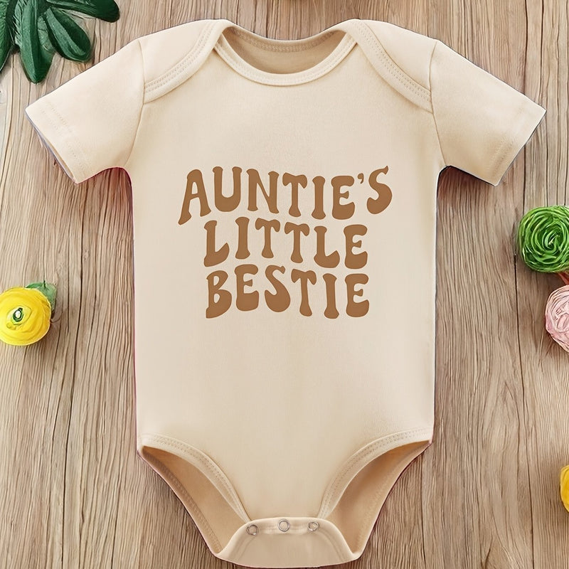 Baby Bodysuit - Soft Beige Short Sleeve Round Neck Romper.