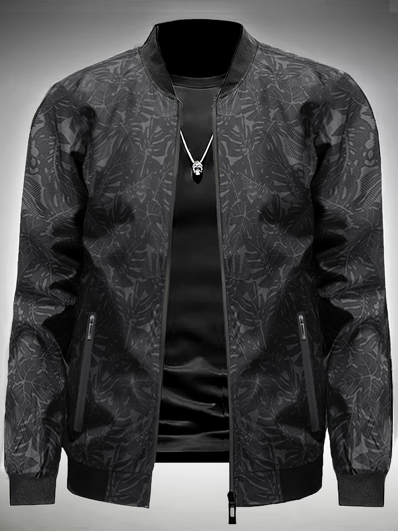 Men'S Fashion Print Casual Sports Jacket with Baseball Collar, Long Sleeve.