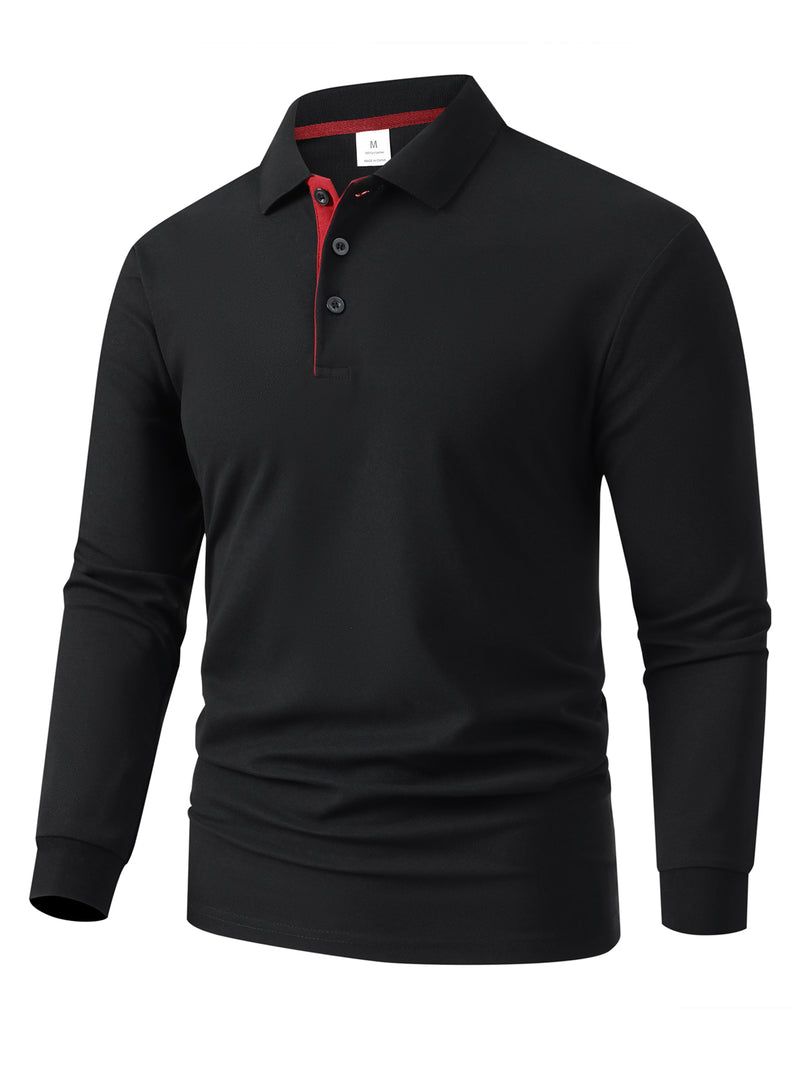 Men's Outdoor Golf and Equestrian Lapel Polo Shirt, Long Sleeve.
