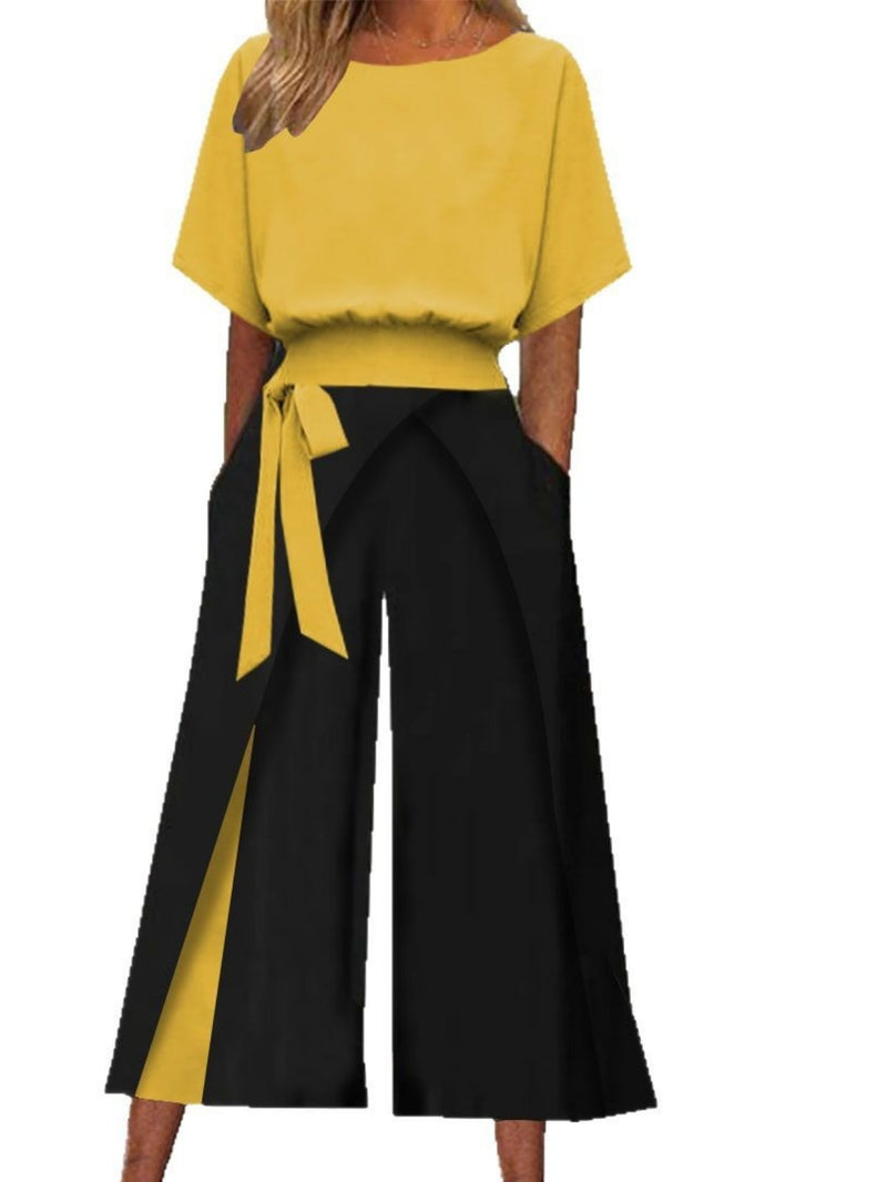 Two-Piece Outfit Featuring a Color-Block Design for Ladies.