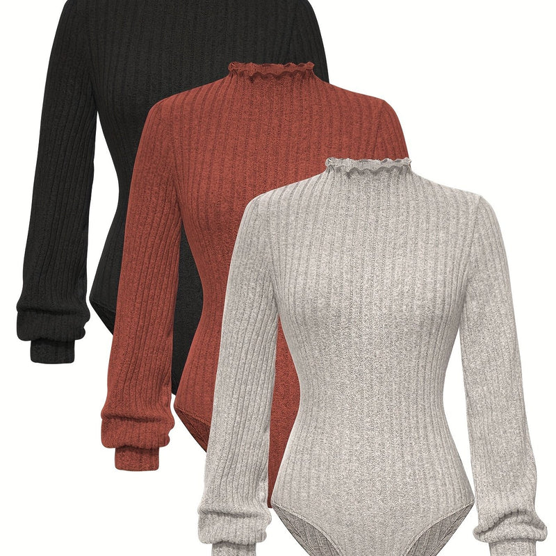 3pcs Women's Slim-Fit Layering Long Sleeve T-Shirts.